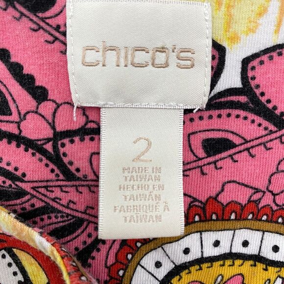 Chicos Pink Paisley Top 3/4 Sleeve Colorful Cotton Blend Boho Womens Large 2 - Picture 3 of 8